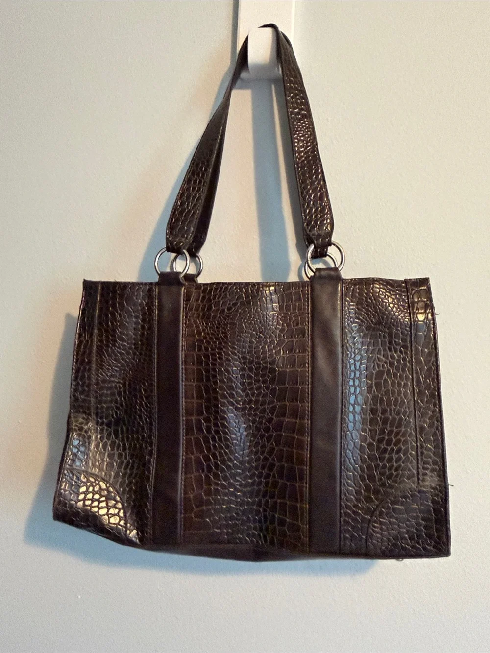 Coldwater Creek Brown Croc-Trim Tote Interior